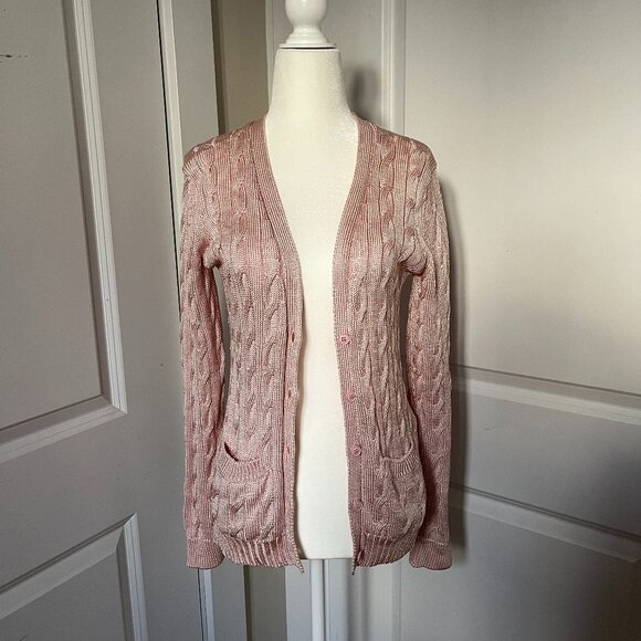 Ralph Lauren Purple Label Pink Cable-Knit 100% Silk Cardigan Sweater (NWT) - Picture 4 of 11